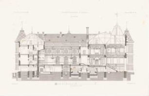 Landgericht, Zwickau: Querschnitt (aus: Atlas zur Zeitschrift für Bauwesen, hrsg. v. L.v.Tiedemann, Jg. 33, 1883)