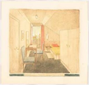 Wohnhaus (Haus Schwebes), Trélex: Perspektivische Ansicht (Innenraum: Kleines Dachzimmer)