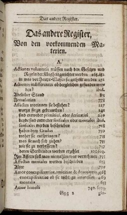 Das andere Register, Von den vorkommenden Materien.