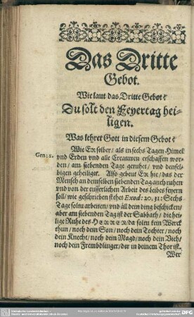 Das Dritte Gebot. Du solst den Feyertag heiligen