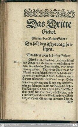Das Dritte Gebot. Du solst den Feyertag heiligen