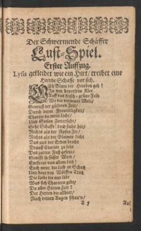 Der Schwermende Schäffer Lust-Spiel. Erster Auffzug.