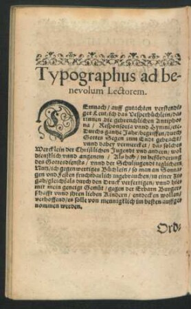 Typographus ad benevolem Lectorem