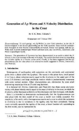 Generation of Lg-waves and S-velocity distribution in the crust