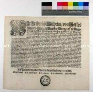 Spezial-Befehl von Friedrich Wilhelm I. König in Preußen betreffend Regelung der Gottesdienstdauer
