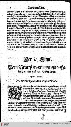 Fünffter Titul Art. I Wie die Ubelthäter sollen verglaittet werden