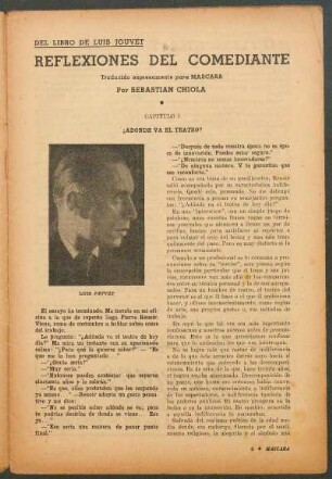Reflexiones del Comediante : Traducido expresamente para Máscara - del libro de Luis Jouvet