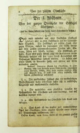 Der I. Abschnitt. Von der ganzen Oberflaeche der Erdkugel ueberhaupt