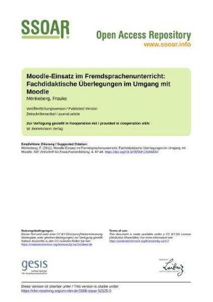 Moodle-Einsatz im Fremdsprachenunterricht: Fachdidaktische Überlegungen im Umgang mit Moodle
