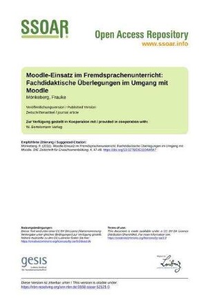 Moodle-Einsatz im Fremdsprachenunterricht: Fachdidaktische Überlegungen im Umgang mit Moodle