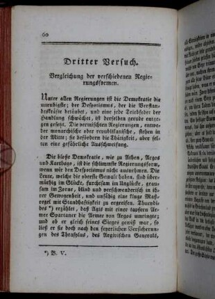Dritter Versuch. Vergleichung der verschiedenen Regierungsformen.