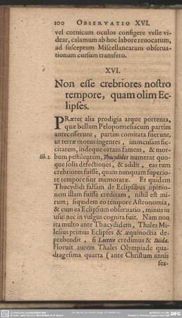 XVI. Non esse crebiores nostro tempore, quam olim Eclipses