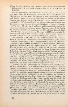 84-85 [Rezension] Beyerlin, Walter, Herkunft und Geschichte der ältesten Sinaitraditionen