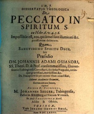 Diss. theol. de peccato in Spiritum S.
