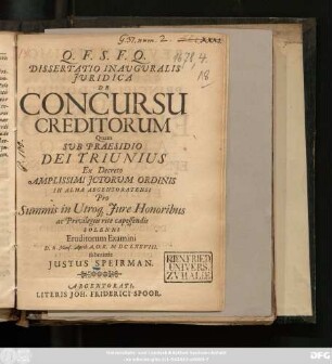 Dissertatio Inauguralis Iuridica De Concursu Creditorum