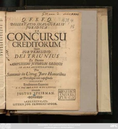 Dissertatio Inauguralis Iuridica De Concursu Creditorum