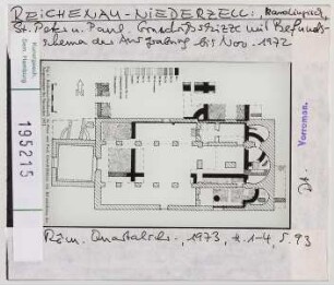 Reichenau, Niederzell: St. Peter und Paul, Grundriss und Grabungsbefund bis Nov. 1972