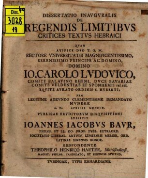 Diss. inaug. de regendis limitibus critices textus Hebraici