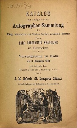 Katalog. [19.] 1884, 3. Dez.