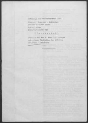 Neubronn-Leinroden: Pfarrbericht 1952