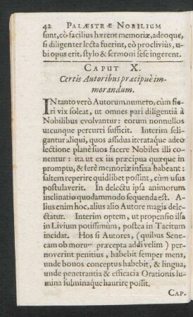 Caput X. Certis autoribus praecipue immorandum.