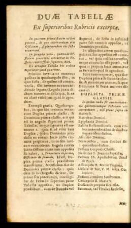 Duae Tabellae Ex superioribus Rubricis excerptae