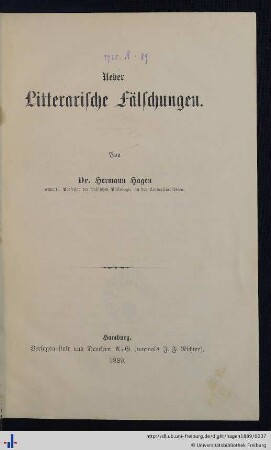Ueber litterarische Fälschungen.