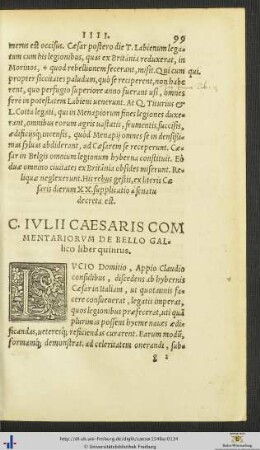 C. Iulii Caesaris Commentariorum De Bello Gallico liber quintus