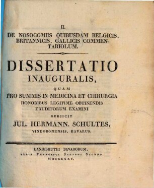 De nosocomiis quibusdam Belgicis, Britannicis, Gallicis commentariolum : dissertatio inauguralis II.