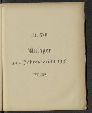 III. Teil. Anlagen zum Jahresbericht 1918.