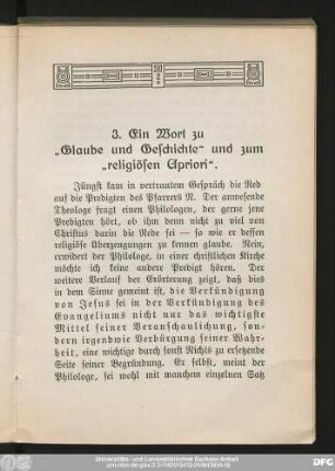 3. Ein Wort zu "Glaube und Geschichte" und zum "religiösen Apriori".