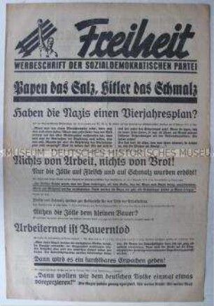 Wahlzeitung der SPD zur Reichstagswahl im März 1933