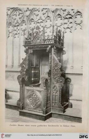 Zweites Muster eines neuen gothischen Beichtstuhls im Kölner Dom (mit Tafel VI)