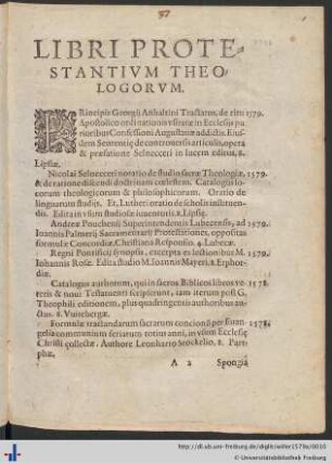 Libri Protestantivm Theologorvm.