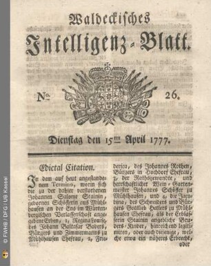 No. 26. Dienstag den 15ten April 1777
