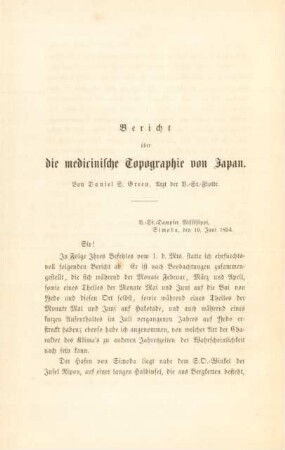 Bericht über die medicinische Topographie von Japan