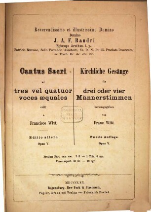 Cantus sacri : ad tres vel quatuor voces aequales ; opus V.. [1], Nr. I - XXIV