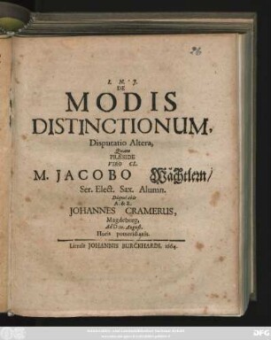 De Modis Distinctionum, Disputatio Altera