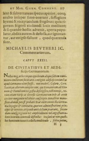 Caput XXXII. De Civitatibus Et Aedificiis Germanorum.