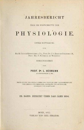 Jahresbericht über die Fortschritte der Physiologie. 3. 1894 (1895)