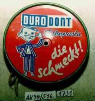 Blech-Jojo mit Werbung für "DURODONT - Zahnpasta die schmeckt!"