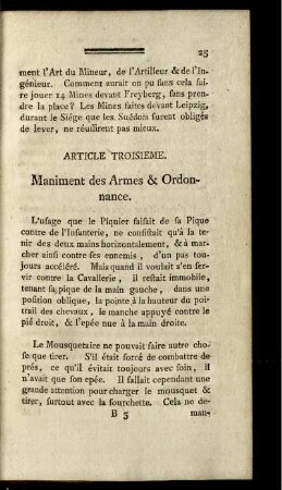 Article troisieme. Maniment des armes & ordonnance.
