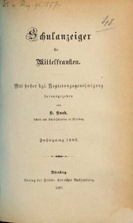 Schulanzeiger für Mittelfranken. 1887