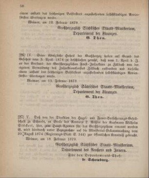 27. Ministerial-Bekanntmachung, den Wechsel in der Hauptagentur der Hagel- und Feuer-Versicherungs-Gesellschaft zu Schwedt betreffend