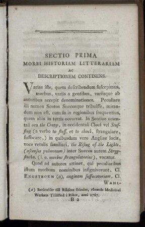 Sectio Prima Morbi Historiam Litterariam Ac Descriptionem Continens.