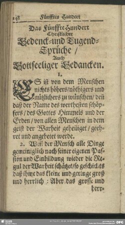 Das Fünffte Hundert Christlicher Bedenck- und Tugend-Sprüche, Auch Gottseeliger Gedancken