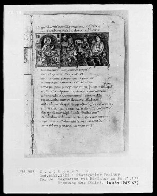 Der Stuttgarter Bibelpsalter — Die Anbetung der Magier aus dem Morgenland, Folio 84recto