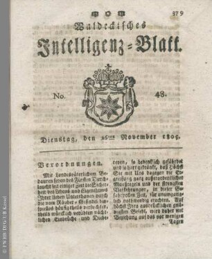 No. 48, Dienstag, den 26ten November 1805