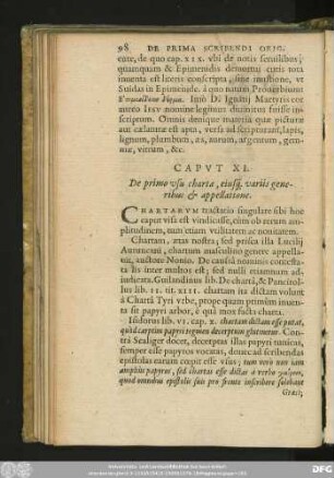 Caput XI. De primo usu chartae, eiusq[ue], variis generibus & appellatione.