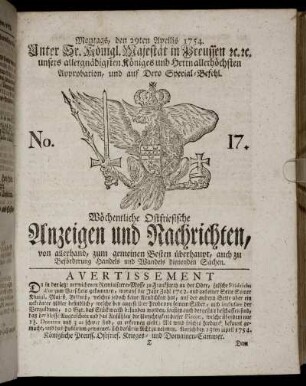 No. 17. Montags, den 29ten Aprilis, 1754.
